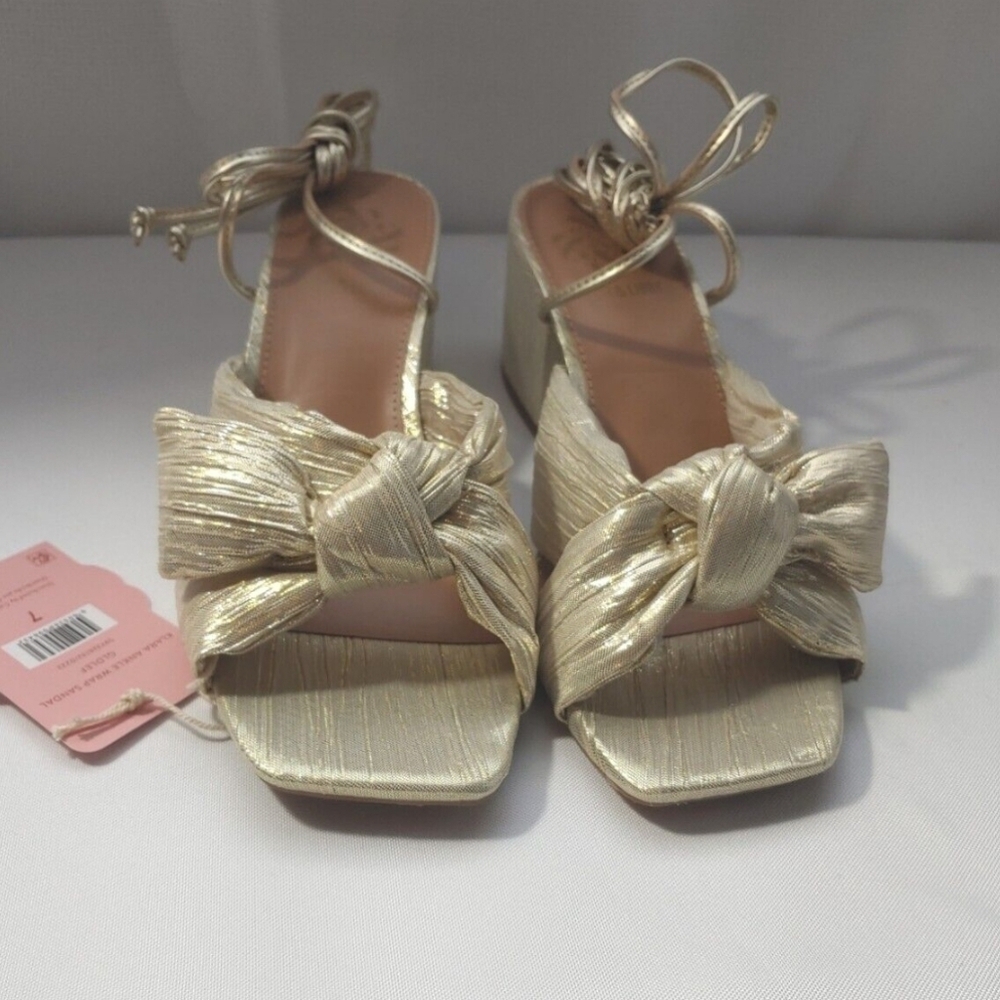 Sam & Libby Metallic Gold Knot Front Wedge Sandals